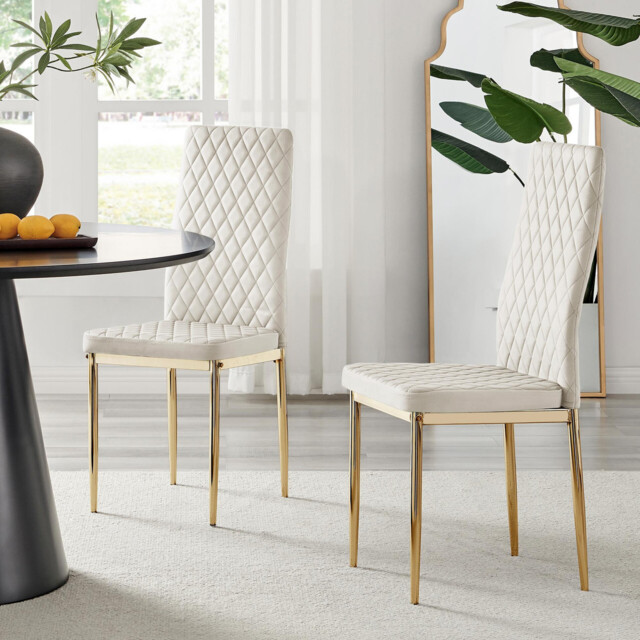 4x Milan Cream Hatched Velvet Dining Chairs Gold Legs - image 1