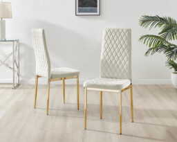 4x Milan Cream Hatched Velvet Dining Chairs Gold Legs - thumbnail 2