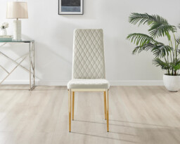 4x Milan Cream Hatched Velvet Dining Chairs Gold Legs - thumbnail 4