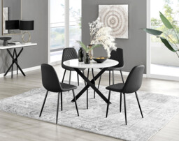 Novara White Gloss Black Leg Round Dining Table & 4 Corona Black Leg Chairs - thumbnail 3