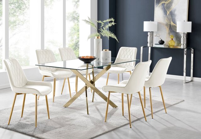 Leonardo 6 Gold Dining Table and 6 Pesaro Gold Leg Chairs - image 1