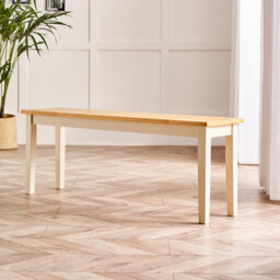 Tenby Cream and Oak Solid Wood Large Dining Bench - thumbnail 1