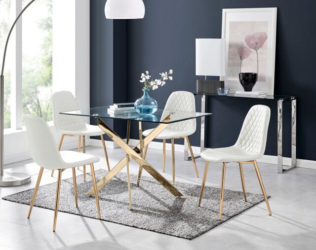 Leonardo 4 Gold Dining Table and 4 Corona Gold Leg Chairs - image 1