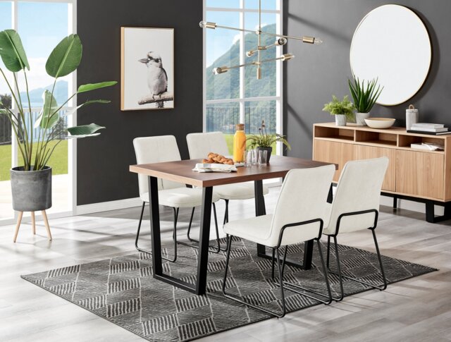 Kylo Brown Wood Effect Dining Table & 4 Halle Black Leg Chairs - image 1