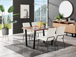 Kylo Brown Wood Effect Dining Table & 4 Halle Black Leg Chairs