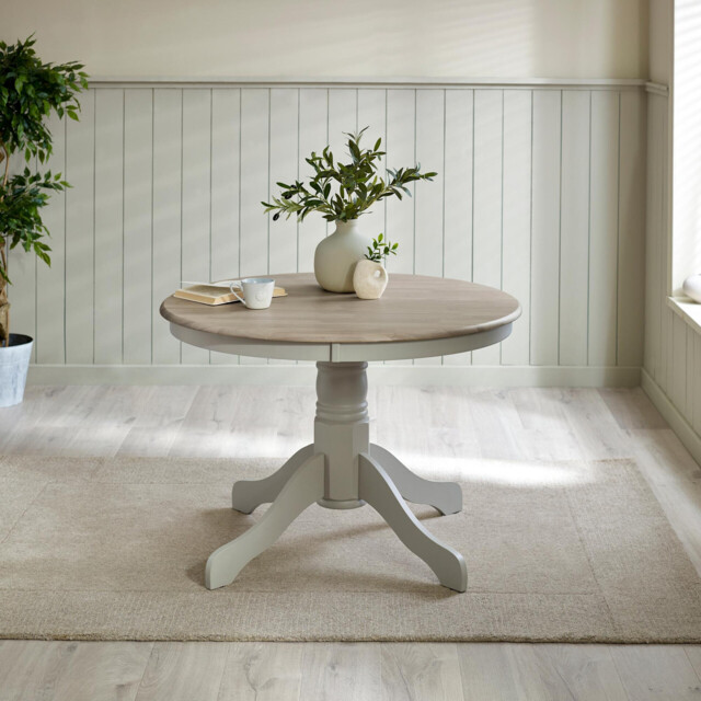 Bude Round Whitewashed and Light Grey Solid Wood 4 Seater Dining Table - image 1