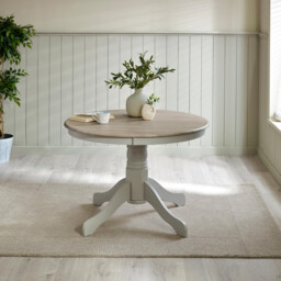 Bude Round Whitewashed and Light Grey Solid Wood 4 Seater Dining Table