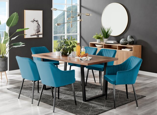 Kylo Brown Wood Effect Dining Table & 6 Calla Black Leg Chairs - image 1