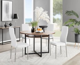 Adley Brown Wood Storage Dining Table & 4 Milan Chrome Leg Chairs - thumbnail 1