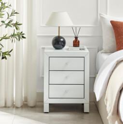 Lexi 3 Drawer White Mirrored Bedside Table - thumbnail 4
