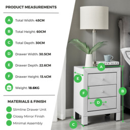 Lexi 3 Drawer White Mirrored Bedside Table - thumbnail 3