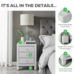 Lexi 3 Drawer White Mirrored Bedside Table - thumbnail 2