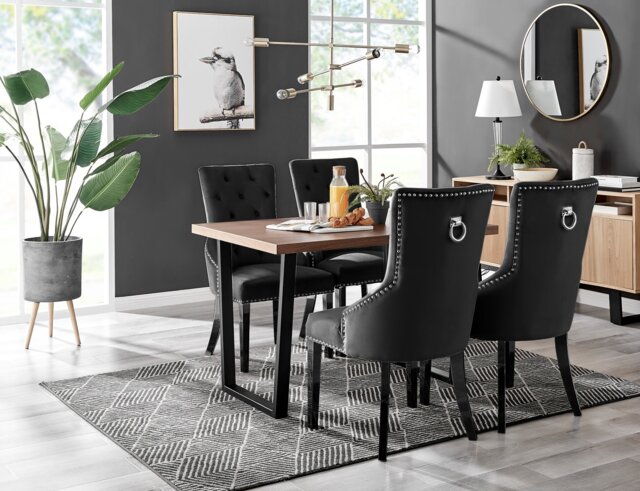 Kylo Brown Wood Effect Dining Table & 4 Belgravia Black Leg Chairs - image 1