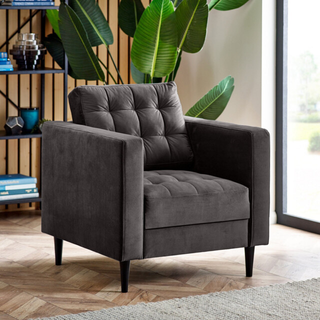 Jolene Dark Grey Velvet Armchair - image 1