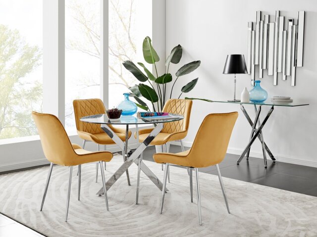 Novara 100cm Round Dining Table and 4 Pesaro Silver Leg Chairs - image 1