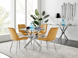 Novara 100cm Round Dining Table and 4 Pesaro Silver Leg Chairs - thumbnail 1