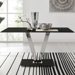 Florini Rectangular Black Glass V 4-6 Seater Dining Table - thumbnail 1