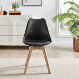 2x Stockholm Scandi Black Faux Leather and Wood Dining Chairs - thumbnail 2