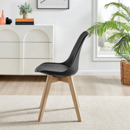 2x Stockholm Scandi Black Faux Leather and Wood Dining Chairs - thumbnail 4