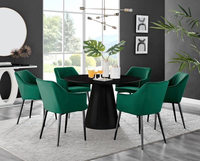 Palma Black Semi Gloss Round Dining Table & 6 Calla Black Leg Chairs - image 1