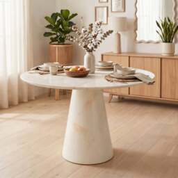Furniturebox Palma Round Cream Marble Effect 4-6 Seater Dining Table, Engineered Wood in Cream/White - Size: 120x76x120 cm