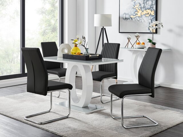Giovani Grey White Modern High Gloss And Glass Dining Table And 4 Lorenzo Chairs Set - image 1