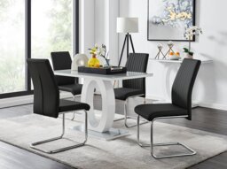 Giovani Grey White Modern High Gloss And Glass Dining Table And 4 Lorenzo Chairs Set - thumbnail 1