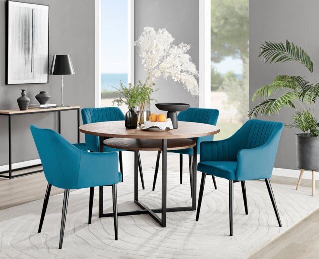 Adley Brown Wood Storage Dining Table & 4 Calla Black Leg Chairs - image 1