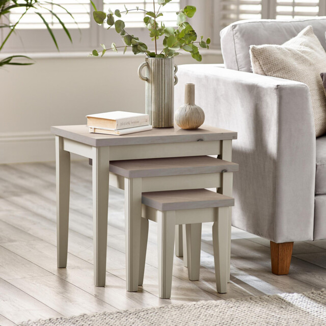 Eden Whitewash & Light Grey 3x Wooden Nesting Tables - image 1