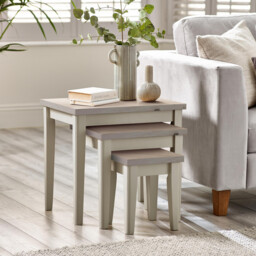 Eden Whitewash & Light Grey 3x Wooden Nesting Tables - thumbnail 1