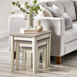 Eden Whitewash & Light Grey 3x Wooden Nesting Tables - thumbnail 3