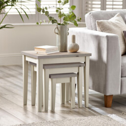 Eden Whitewash & Light Grey 3x Wooden Nesting Tables - thumbnail 4