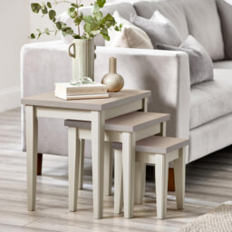 Eden Whitewash & Light Grey 3x Wooden Nesting Tables - thumbnail 2