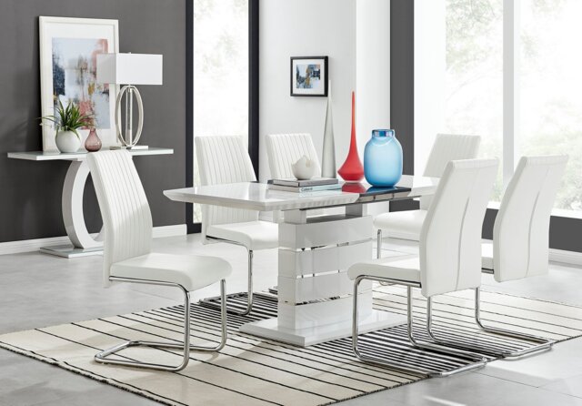 Renato 120cm High Gloss Extending Dining Table and 6 Lorenzo Chairs - image 1