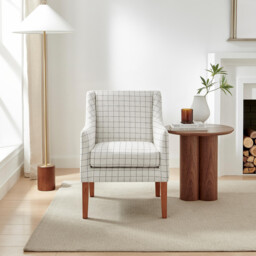 Aubrey Beige Check Fabric Wingback Accent Armchair - thumbnail 2