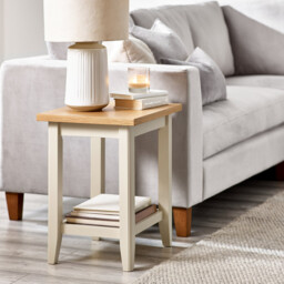 Eden Rectangular Cream and Oak Wooden Side Table - thumbnail 2