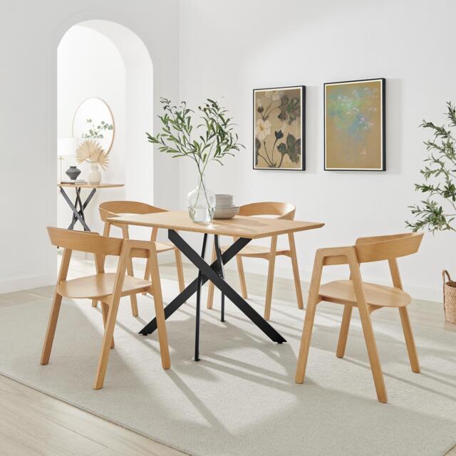Leonardo Oak Veneer Dining Table & 4 Oak Masa Chairs - image 1