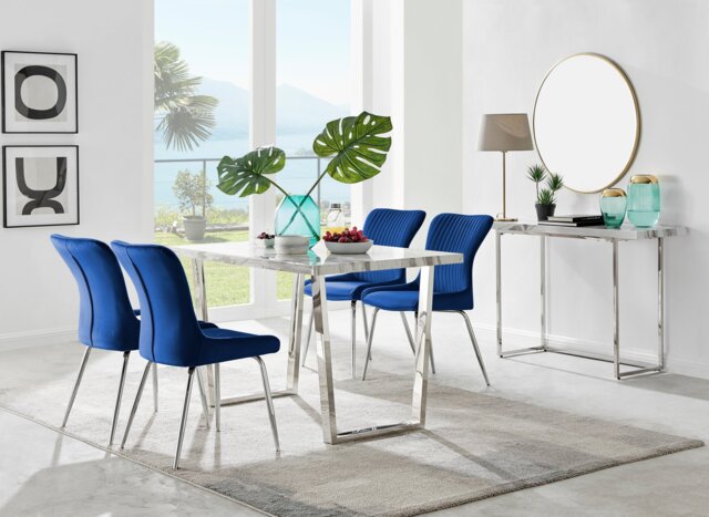 Kylo White Marble Effect Dining Table & 4 Nora Silver Leg Chairs - image 1