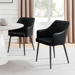 2x Calla Black Faux Leather Dining Chairs - thumbnail 1