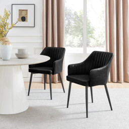 2x Calla Black Faux Leather Dining Chairs - thumbnail 2