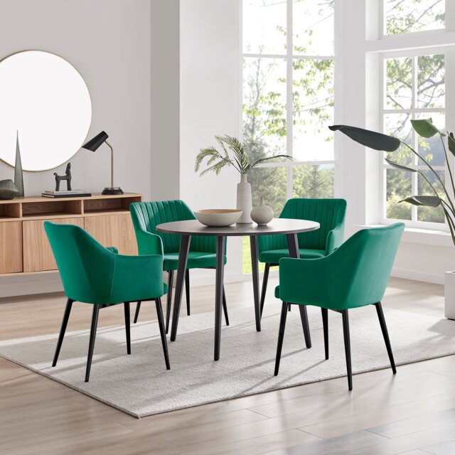 Koko Walnut Effect Round Dining Table & 4 Calla Black Leg Chairs - image 1