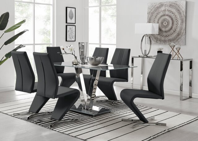 Florini V Grey Dining Table and 6 Willow Chairs - image 1