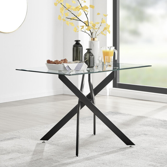 Leonardo Rectangular Glass and Black Metal 4 Seater Dining Table - image 1