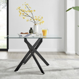 Leonardo Rectangular Glass and Black Metal 4 Seater Dining Table - thumbnail 2