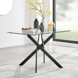 Leonardo Rectangular Glass and Black Metal 4 Seater Dining Table - thumbnail 1