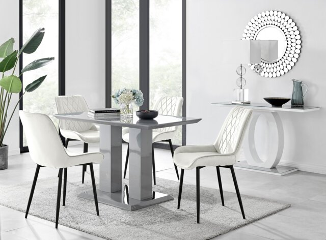 Imperia 4 Grey Dining Table and 4 Pesaro Black Leg Chairs - image 1