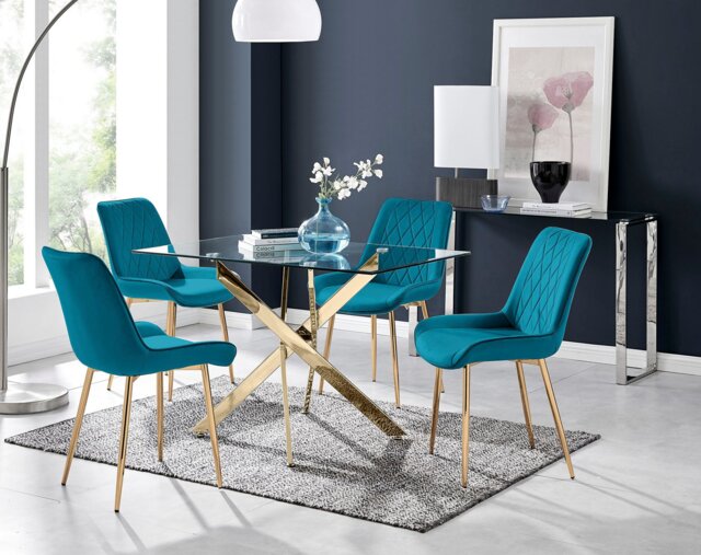 Leonardo 4 Gold Dining Table and 4 Pesaro Gold Leg Chairs - image 1