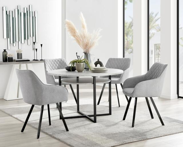 Adley Grey Concrete Effect Storage Dining Table & 4 Falun Black Leg Chairs - image 1