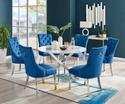 Novara White Marble 120cm Round Dining Table & 6 Velvet Belgravia Chairs - thumbnail 2