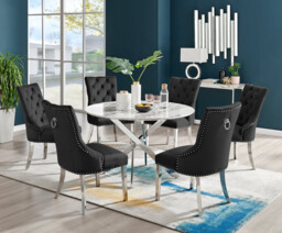 Novara White Marble 120cm Round Dining Table & 6 Velvet Belgravia Chairs - thumbnail 3